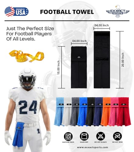 Football Towel with Hook & Loop Fastener (Columbia Blue) | Quarterback QB Sports Towel Football to Clean Hands, Visor and Gloves - Highly Absorbent, Quick Dry - color: Columbia Blue