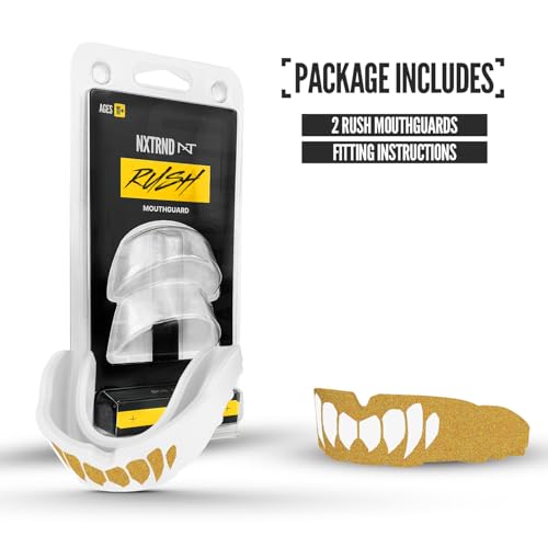 2 Pack Nxtrnd Rush Dual Layer Mouthguard, Custom Fit Sports Mouthpiece for Football, Boxing, MMA, Basketball, Hockey, Lacrosse, Youth & Adult (Gold) - color: Gold