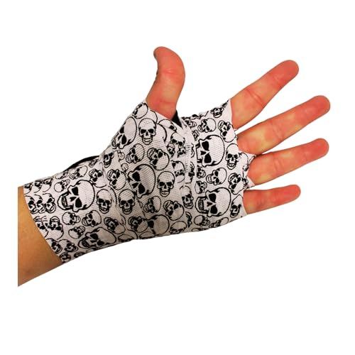 Mexican Style Hand Wraps 180" Semi-Elastic Boxing Wraps with Thumb Loop, Inner Gloves Bandages for Muay Thai, Kickboxing, Grappling - color: Arctic White Skull