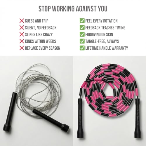 Elevate Rope Beaded Jump Rope, 1 in Beads, 10 ft Adjustable, Segmented - color: Black/Pink