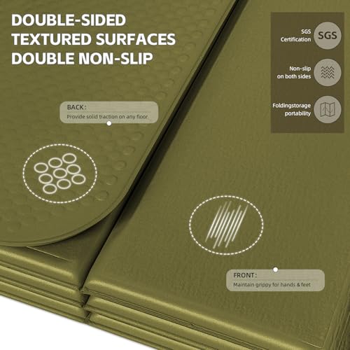 LVME Foldable Yoga Mat Thick, 76"x26"x0.4" Extra Long, 10mm Exercise Mat - color: Sage Green