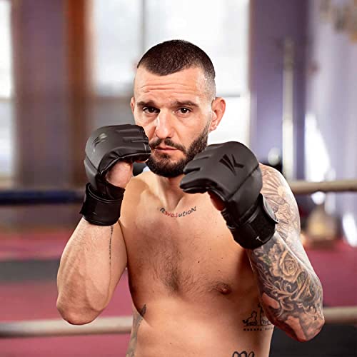 Kruzak MMA Gloves, Half-Finger Boxing Mitts with Hand Wraps - color: Matte Black, size: Large-X-Large