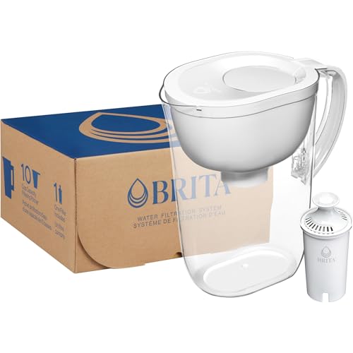 Brita Large 10-Cup Water Filter Pitcher, WQA NSF/ANSI Certified, Removes Chlorine Taste & Odor, Reduces Zinc, Copper & Mercury, 1 Standard Filter, Lasts 2 Months, Bright White