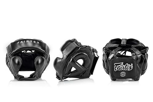 Fairtex HG18 Pro Boxing Headguard, Muay Thai MMA Sparring Hybrid Headgear | Genuine leather build handmade in Thailand. Cheek padding and wider view openings protect fighters during competition drills