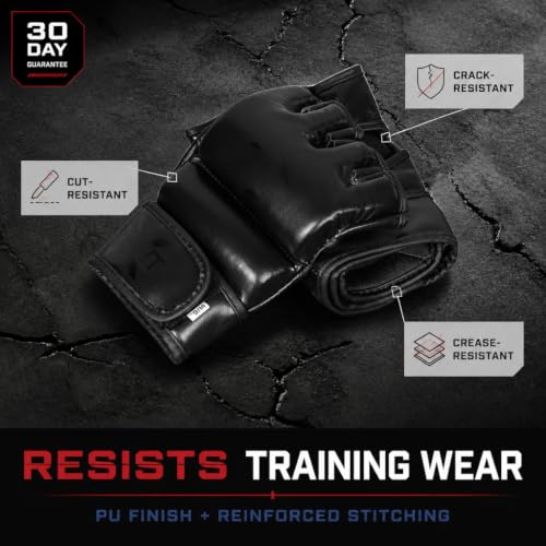 MMA Gloves - Men & Women Training Wristwrap Gloves for Boxing, Fighting, Kickboxing, Taekwondo, Karate Sparring - color: Full Black