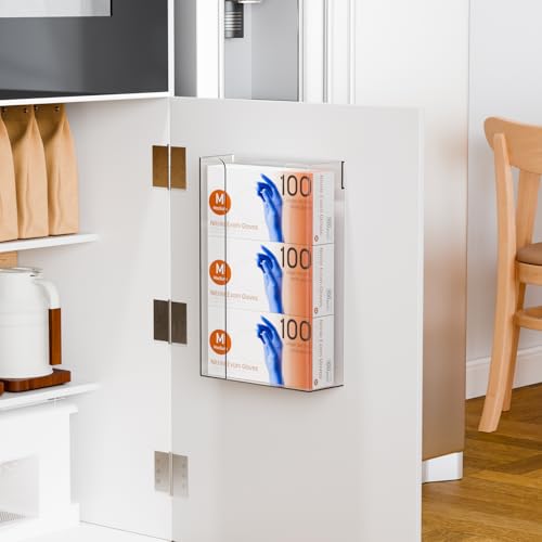 Cq acrylic Rubber Glove Holder for Wall Mount,Clear Disposable Glove Dispenser and Glove Box on Wall,Multipurpose Wall Floating Mask Dispenser and Medical Gloves Rack Storage,10.2”x16”x3.5” Pack of 1 - size: Can hold 3 boxes