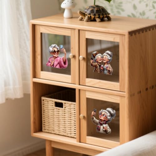 Peacoblue 18 Sheets Rub on Transfers for Crafts, Funny Grandma Selfie 3.6"x3.9" UV DTF Cup Wraps Waterproof Cold Transfers Stickers for Wood Glass Metal Cup Tumblers Mirrors Mugs Home Decor - style: Funny Grandma Selfie