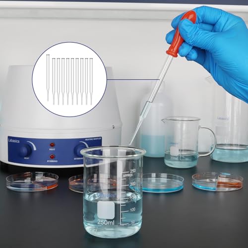 Labasics Glass Non-Graduated Dropper Pipettes for Laboratory Use, Liquid Transfer and Mixing, for Scientific Experiments and Lab Applications (Pack of 50), 3 ml - size: 3 ml