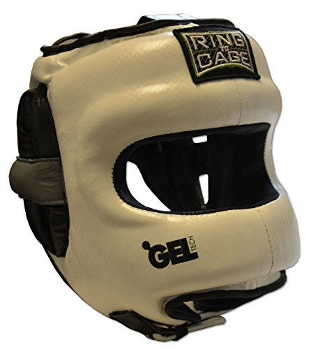 Youth Face Saver GelTech Leather Headgear - color: White/Grey/Black