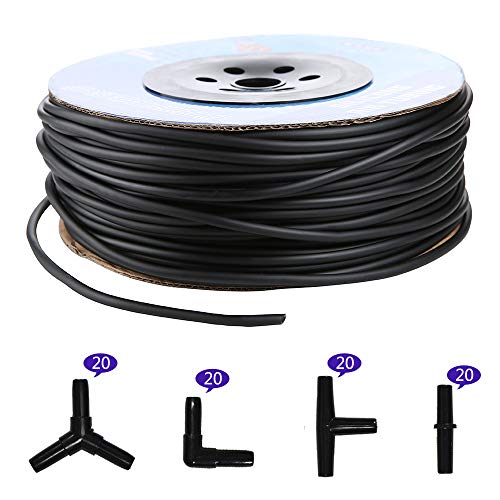 Aquarium 320 Feet Standard 3/16" Black Flexible Airline Tubing with Black Plastic Connectors for Fish Tank,Terrariums, and Hydroponics (320 Feet with connectors) - size: 320 Feet with connectors