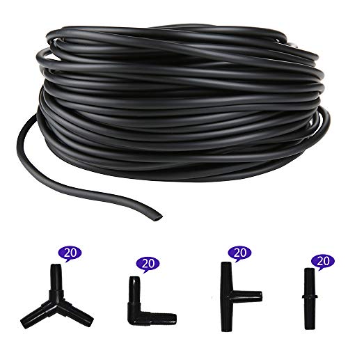 Aquarium 100 Feet Standard 3/16" Black Flexible Airline Tubing with Black Plastic Connectors for Fish Tank,Terrariums, and Hydroponics - size: 100 Feet with connectors