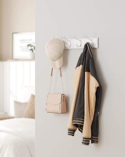 SONGMICS Wall-Mounted Coat Rack, 4 Dual Metal Hooks - color: White, size: 1 Pack-4 Hooks, style: Without Shelf