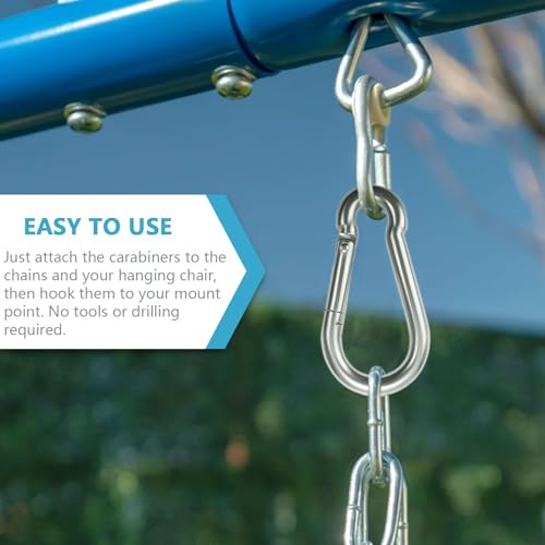 Heavy Duty Stainless Steel Chain, Hanging Safety Link Chain Fitness Chain Weight Lifting Chains with Carabiners for Home Gym Hammock Swing Hanging Chair Punching Bags - color: 2 Stainless Steel Chain + 4 Carabiners