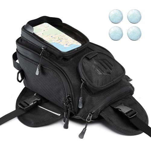 ILM Motorcycle Tank Bag Magnetic 4 Straps Reinforced Fastening Waterproof Touch Screen Phone Pouch Motorbike BT01 - color: Black