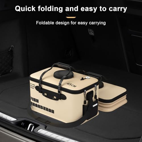 Collapsible Fishing Bucket 12L/22L/34L - Live Bait Container and Portable Bucket with Inflatable Hole, Collapsible Fish Transport Box for Camping, Fishing and Traveling (50CM-34L) - size: 50CM-34L