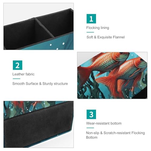 Leather Pencil Holder Fish Aquarium Pen Holder for Desk Square Desk Pen Cup for Home Office Supplies Waterproof Makeup Brush Holders