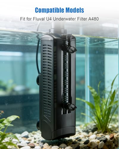 15 Pcs Aquarium Maintenance Filter Media Fit for Fluval U4 Underwater Filter A480, Includes 4 Foam Pads 4 Poly Carbon Cartridges 1 Bag Ceramic Rings and More, Freshwater and Saltwater Aquarium Filter