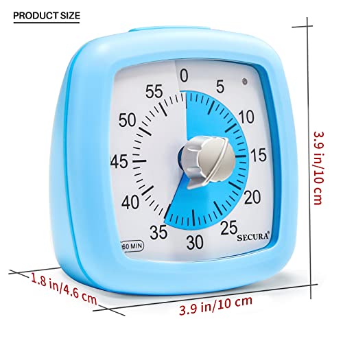 Secura 60-Minute Visual Timer, Silent Study Timer for Kids and Adults - color: Blue