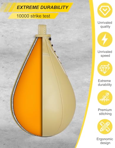Speed Bag,Speed Bag for Boxing,PU Leather Reflex Training Pear Shaped Punching Bag,Fast Reaction Skills Development Perfect for Kids Teens Adults Boxing Coaches - color: Pro Beige(9.5" x 7.1")