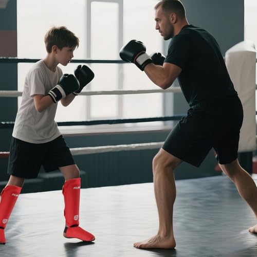 Muay Thai Shin Guards for Kids - color: Red, size: Medium