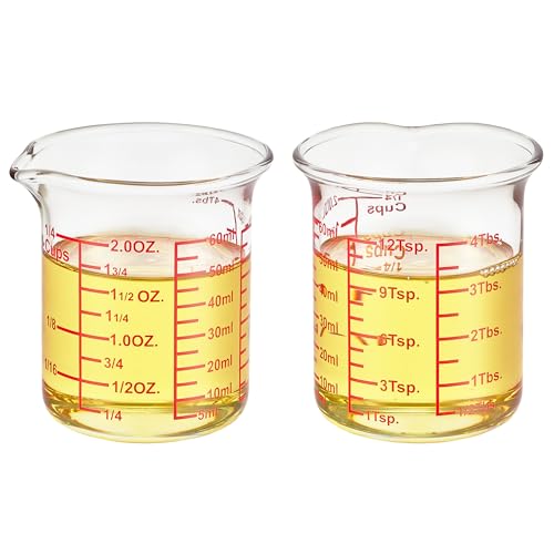 High Borosilicate Glass Measuring Cup-V-Shaped Spout,Glass Measuring Beaker for Kitchen or Restaurant, Easy to Read, 60 ML (2 Oz)-Pack of 2 - size: 60 ML (2 Oz)-Pack of 2