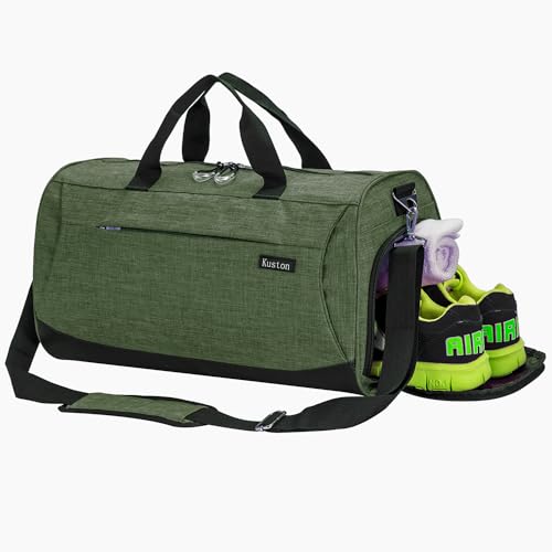 Sports Small Gym Bag for Men and Women Travel Duffel Bag Workout Bag with Shoes Compartment&Wet Pocket - color: green