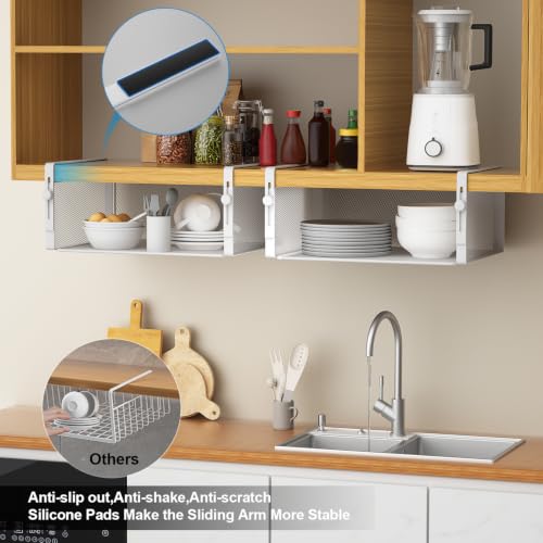 2Pack Under Shelf Basket Organizer,Adjustable Hanging Holder for Cabinet Pantry Kitchen Cupboard Desk Counter Bookshelf Organization Add-on Space Saver Heavy Duty Slide-in (White, Large)