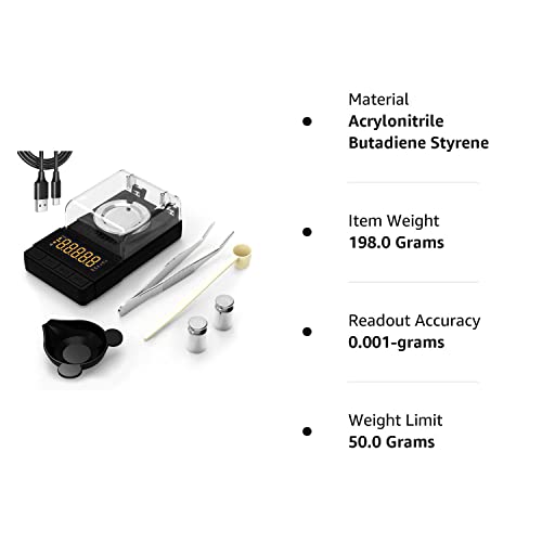 Digital Milligram Scale 50g/0.001g, Compact Mg Scale with 20g Calibration Weight and Accessories, Black Powder Scale for Reloading - color: Black