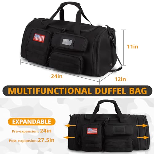 Expandable Gym Bag for Men,Tactical Large 3-in-1 Travel Duffle Backpack Bag - color: Black