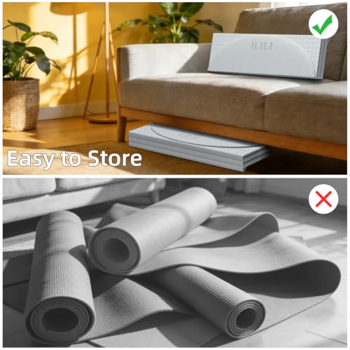 ILILI Foldable Yoga Mat, 10mm Thick, 75x26 Inch Extra Long, Exercise Mat - color: White Grey