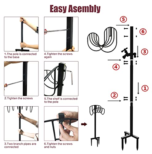 Freestanding Garden Hose Holder Stake with Brass Faucet, Heavy Duty Metal Water Pipe Storage Stand Rack for Outdoor - color: Wave With Faucet