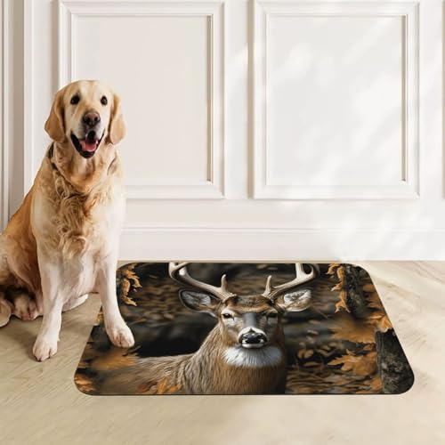 Dog Food Mat Waterproof Anti-Slip Dog Bowl Mats Camouflage Deer Pet Feeding Mat for Food and Water Absorbent Pet Cat Placemat Quick Dry Water Dispenser Mats for Dogs and Cat - size: 30x45cm