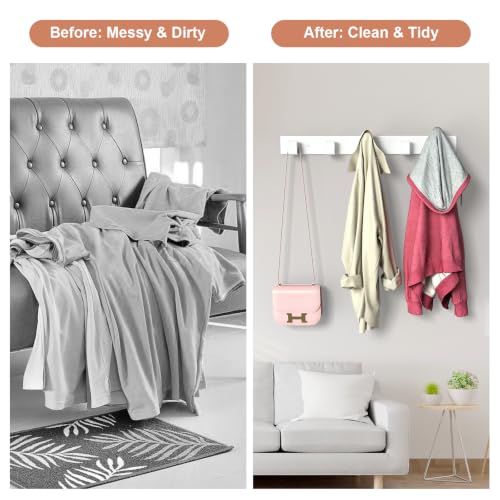 PMMASTO Stainless Steel Wall Coat Rack, White- 5 Hooks, 1 Pack, L Shape - color: White, size: 5 "L" Hooks, 1PACK