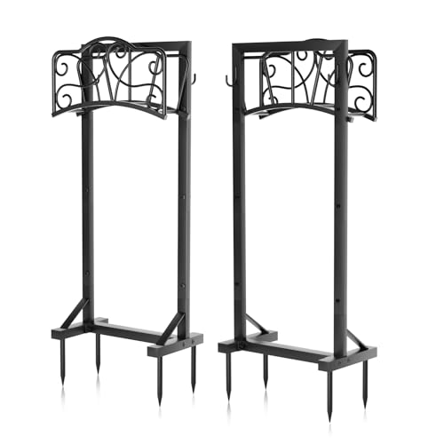 Heavy-Duty Garden Hose Holder with Tool Hooks and Stable Base, Metal Hose Hanger Garden Hose Storage Holds 160Ft, Rustproof Freestanding Water Hose Holder for Outside, Yard, Lawn, Farm - size: Holder 42.1in