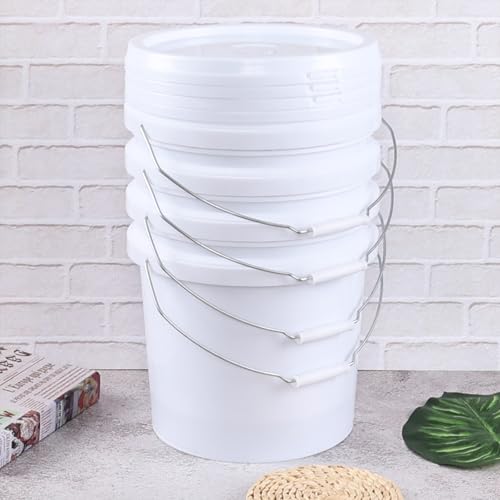 Anbers 4 Gallon Plastic Bucket with Sealed Lid, Round Food Storage Bucket Pail, White, 4-Pack