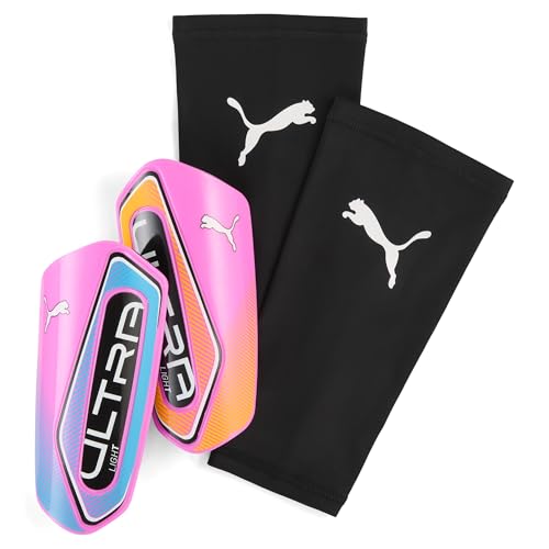 Puma Ultra Light Sleeve Soccer Shin Guards - color: Ultra Blue-Poison Pink-Lime Squeeze, size: Small