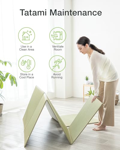 FULI Japanese Tatami Mattress, Foldable Igusa Rush Grass, Natural, Queen - size: Queen (79"L x 59"W x 0.5"Th), style: Foldable Mat