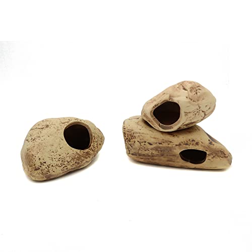 Stackable Aquarium Ceramic Decorations Rock Caves,Betta Fish Tank Decor Accessories,Hideaway for Shrimp Cichlid Hiding Breeding Spawning (Set of 3)