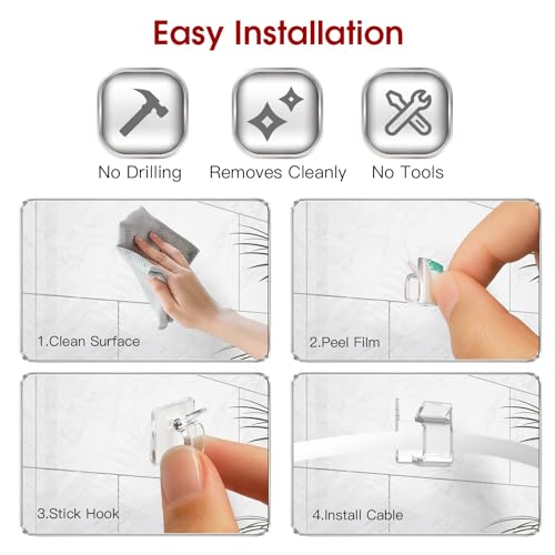 120PCS Heavy-Duty Adhesive Cable Clips, Clear Traceless Cord Organizer & Wire Holders for Wall, Desk, Car, LED Strips and Outdoor Lights (Small) - size: 120 small