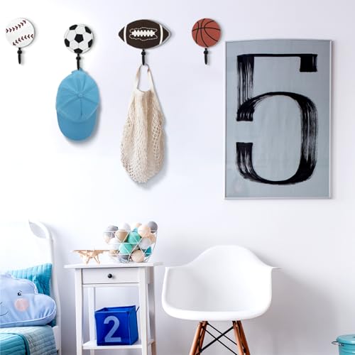 Marsui 4 Pcs Sports Hooks for Wall Nursery, Flat Single Hook, 4 Inch - size: 4 Inch, style: Single Hook