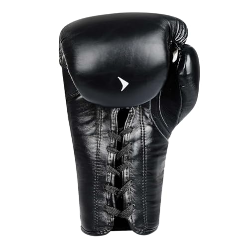 Vali Lancer Leather Lace Up Boxing & MMA Gloves for Pros Sparring - color: Black, size: 12OZ
