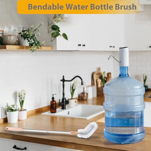 Water Bottle Cleaning Brush, 2 Pack 28inch Bendable Water Bottle Brush Long Nylon Bristles with Stainless Steel Handle for 3 Gallon and 5 Gallon Water Bucket