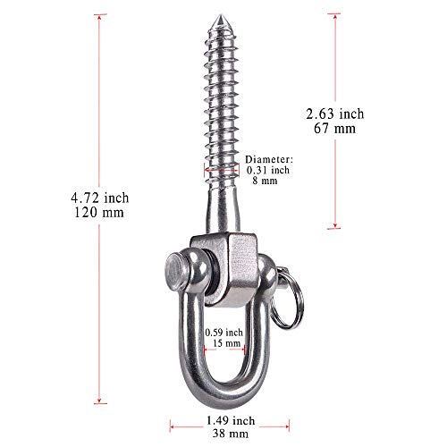 SELEWARE 2 Pack Swing Hangers Swing Set Hooks Stainless Steel Hammock Hooks | Heavy Duty Swing Mount for Porch Swing, Hammock Chair, Heavy Bag, Yoga Silk, Suspension Straps, Gymnastics Rings - color: Stainless 2 Pack Swing Hooks