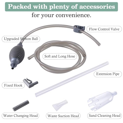 AOZU 3-in-1 Aquarium Vacuum Gravel Cleaner, Adjustable Fish Tank Siphon Cleaner, Aquarium Water Changer and Sand Washer Kit with Hand Siphon Hose & Extension Tube