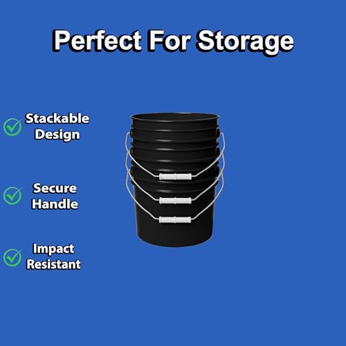 1-Gallon Bucket with Airtight Lid – Made in USA, Food Grade BPA Free Plastic, Heavy Duty Multi-Use, Metal Handle with Grip, Stackable Storage – Black, 3 Pack - color: Black, size: 3
