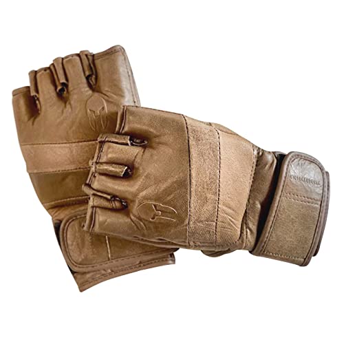 MMA Gloves Grappling Sparring Maya Hide Genuine Leather Boxing Gloves Muay Thai Martial Arts Training Half Finger Adjustable Kickboxing Gloves - size: Medium, style: Open Pam