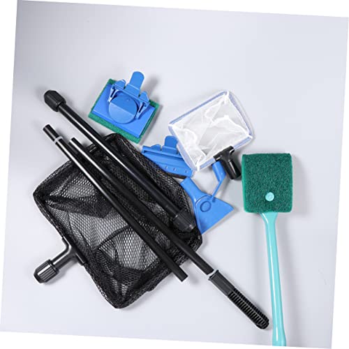 Fish Tank Kit Aquarium Glass Tank Tools with Gravel Rake Scraper Plant Fork Sponge Brush and Net Aquatic Maintenance Green