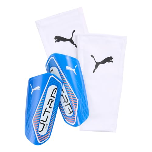 Puma Ultra Light Sleeve Soccer Shin Guards - color: Ultra Blue-White-Glowing Red, size: X-Large