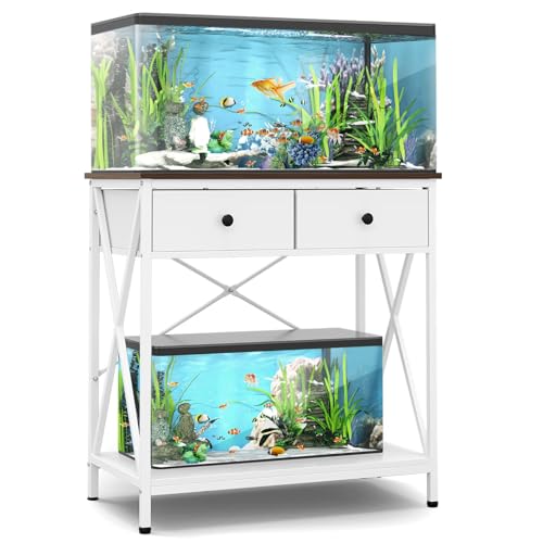 Fish Tank Stand 29 Gallon: Sturdy Aquarium Stand with Accessories Storage - Metal Fish Tank Table for 20-29 Gallon Reptile Breeder Turtle Terrarium - 30.7"x16.5" Weight Capacity 330 lbs