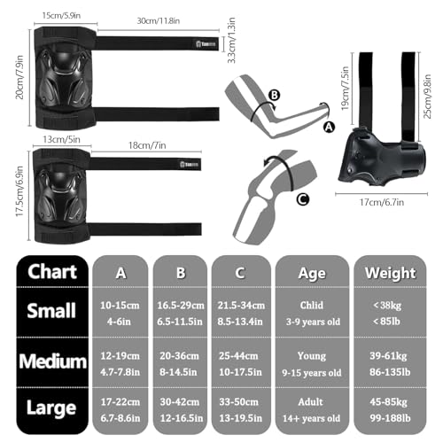 Tanden Skating Protective Gear Knee and Elbow Pads Wrist Guards for Roller Skating Skateboarding, Skate Pads Adult Knee Pads - color: Black, size: Youth (9-15 years)
